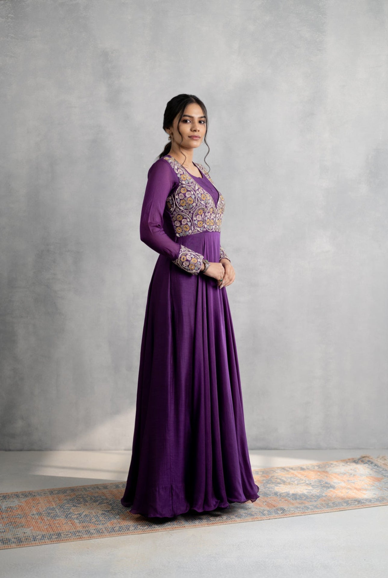 Hand & Machine Embroidered Cotton Silk Gown