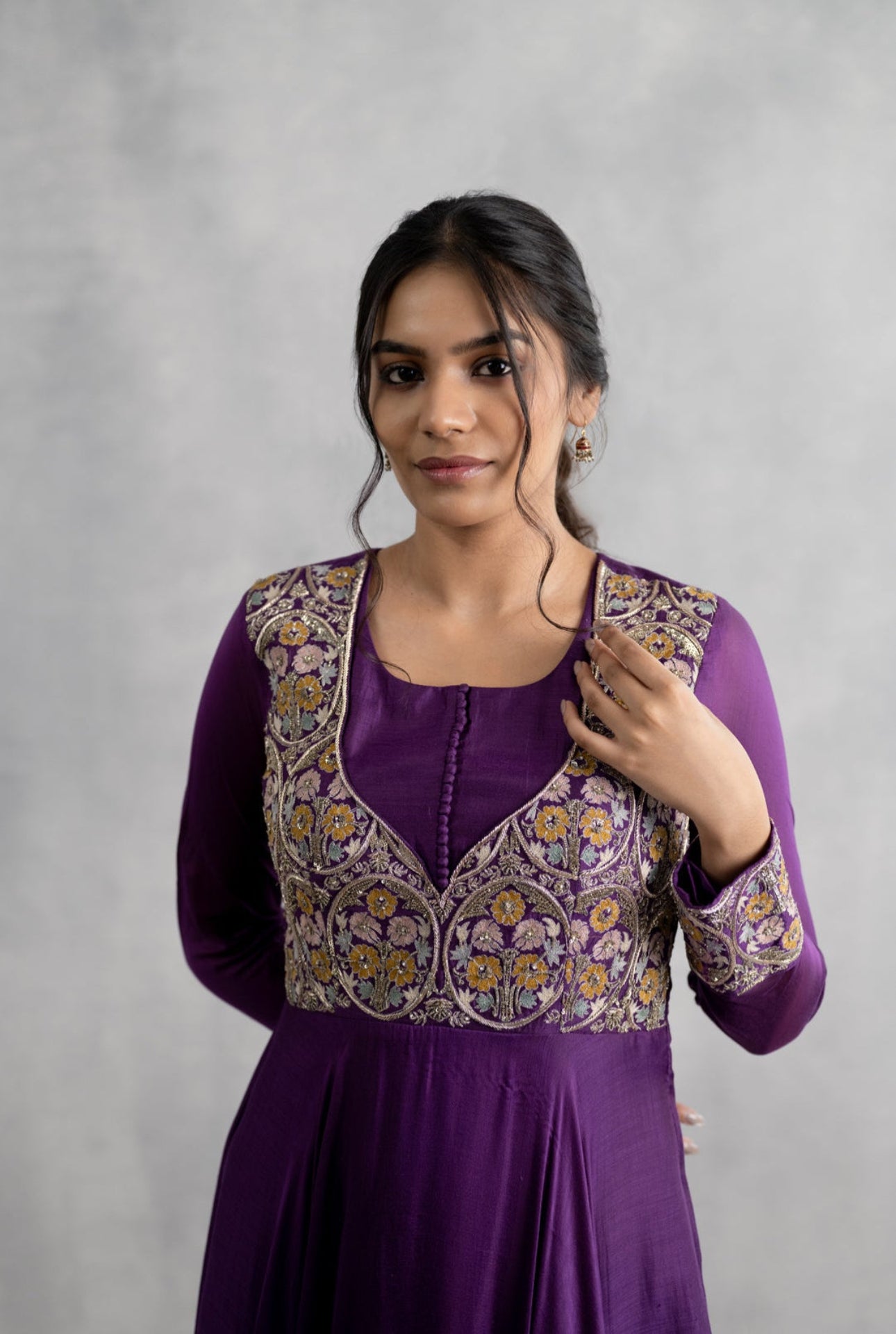 Hand & Machine Embroidered Cotton Silk Gown