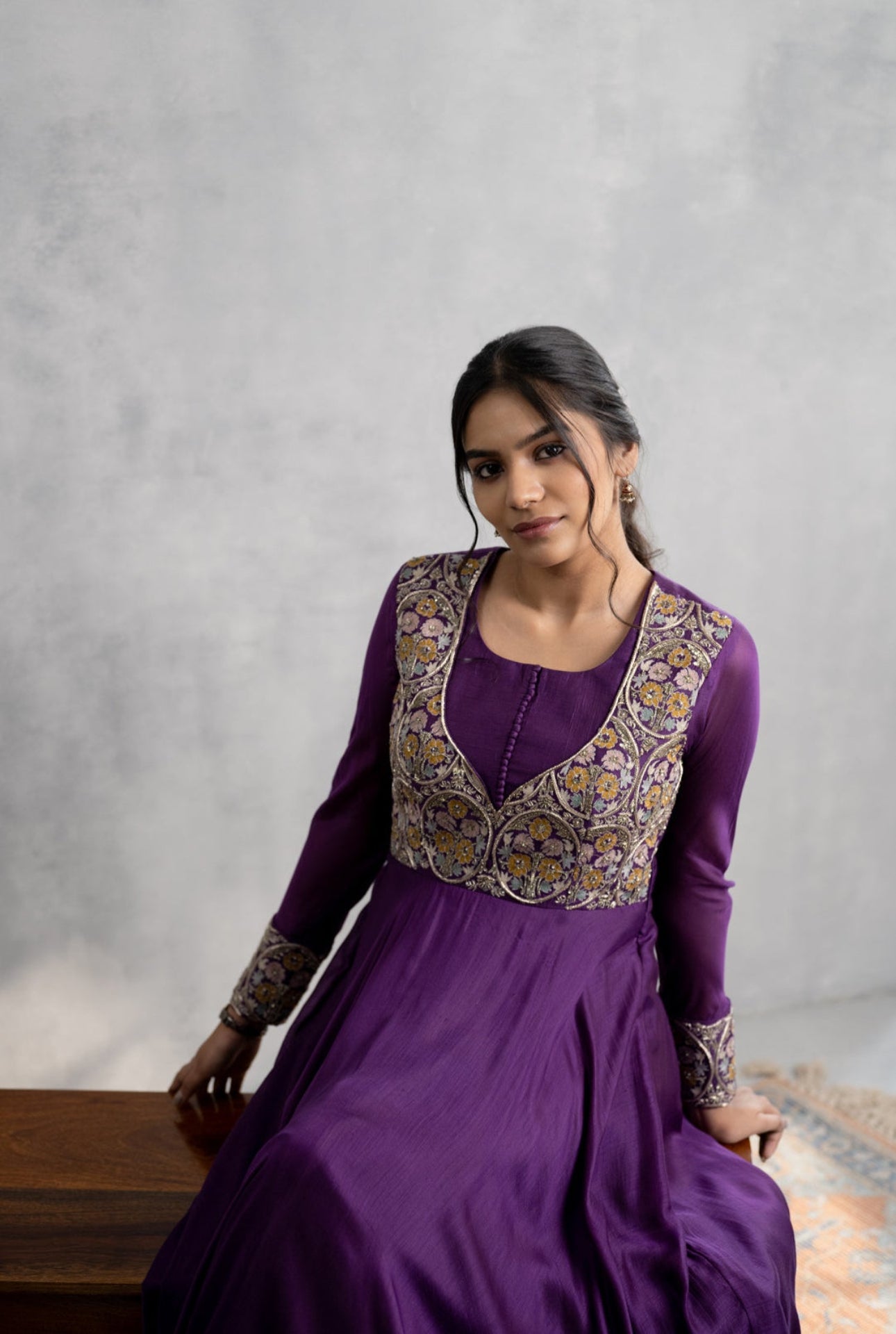 Hand & Machine Embroidered Cotton Silk Gown