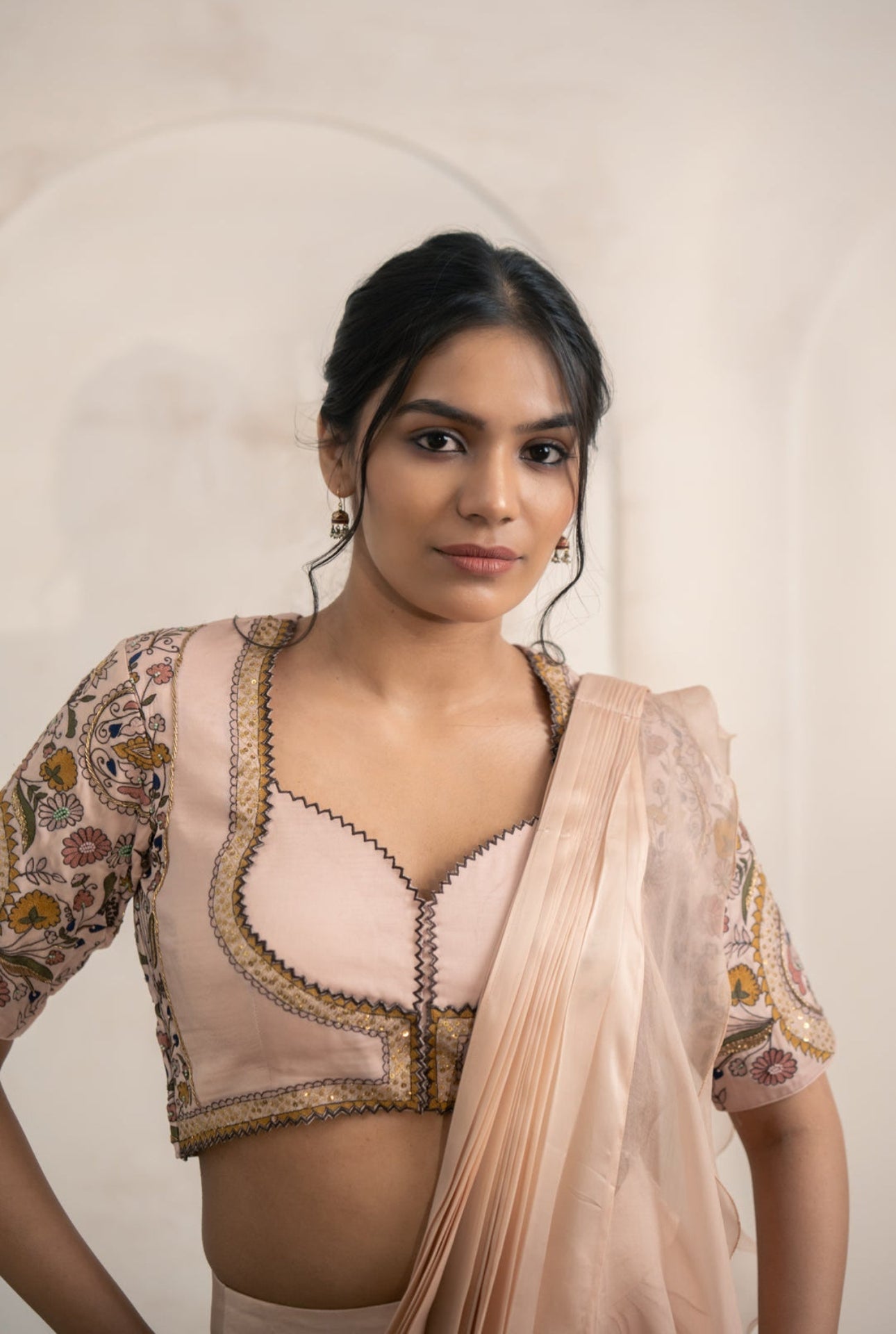 Blush Ruffle Saree with Embroidered Blouse