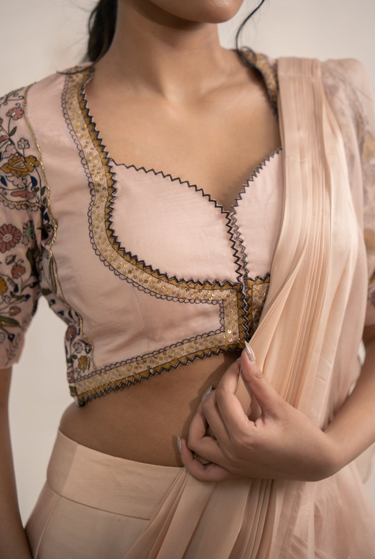 Blush Ruffle Saree with Embroidered Blouse