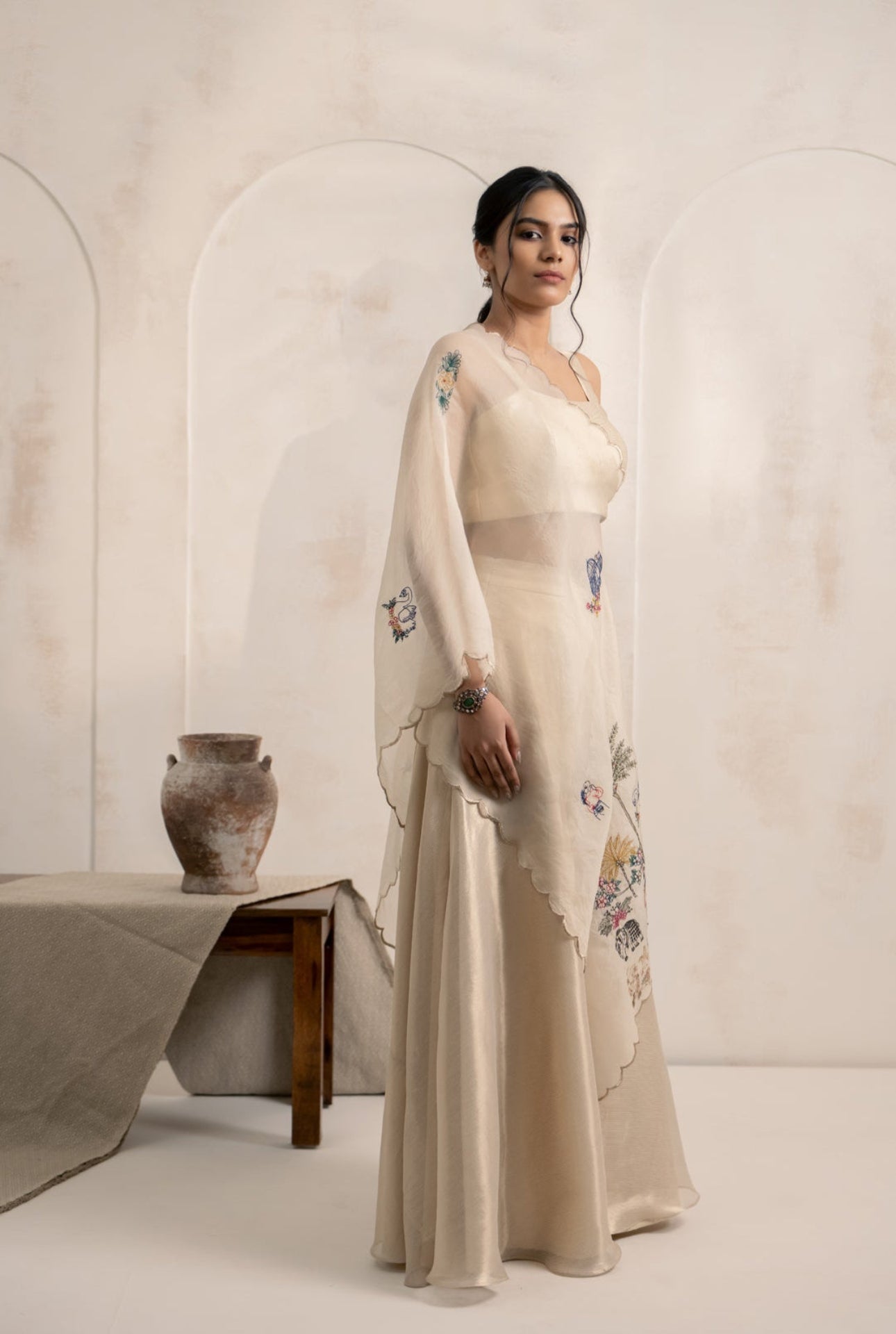 Tissue Bustier & Sharara Set with Embroidered Organza Dupatta