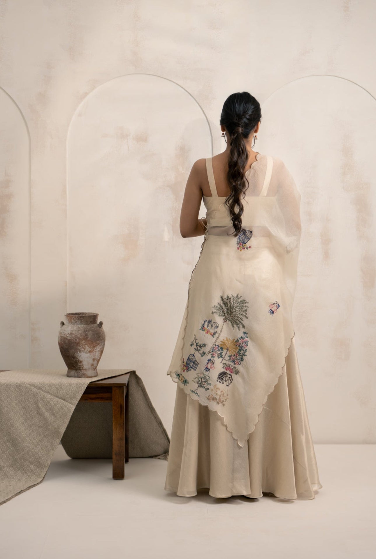 Tissue Bustier & Sharara Set with Embroidered Organza Dupatta