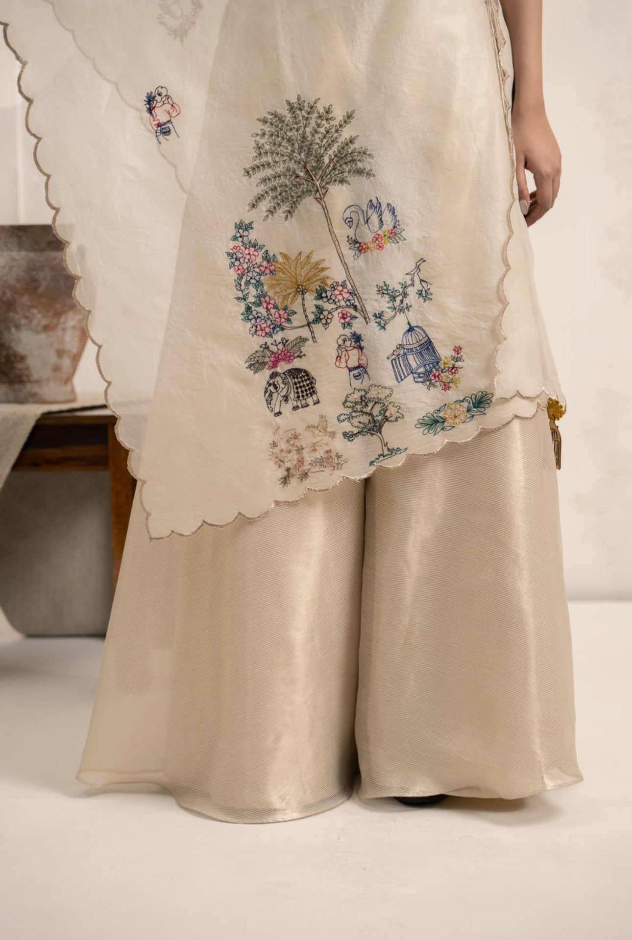 Tissue Bustier & Sharara Set with Embroidered Organza Dupatta
