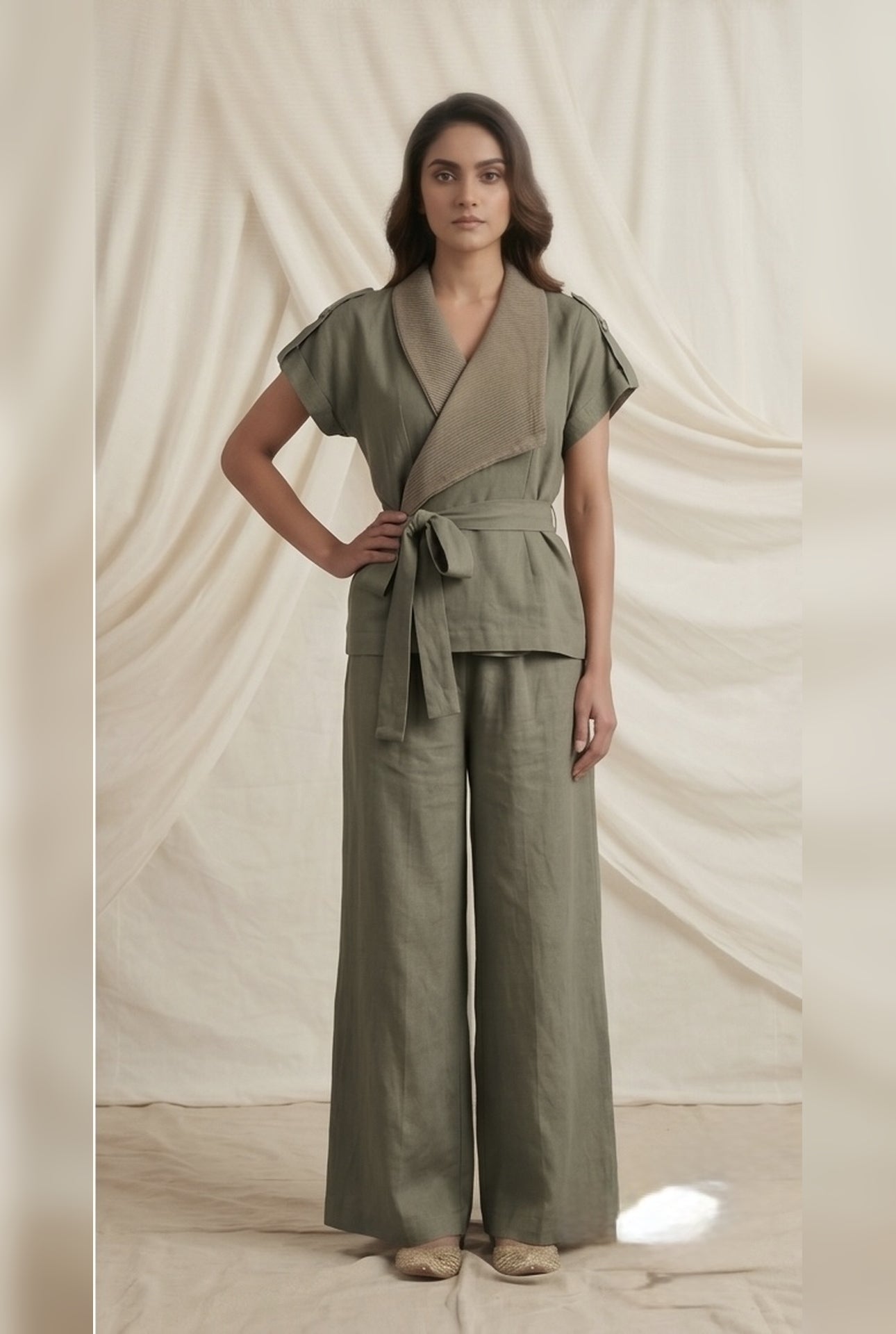 Olive Linen Belted Co-ord Set