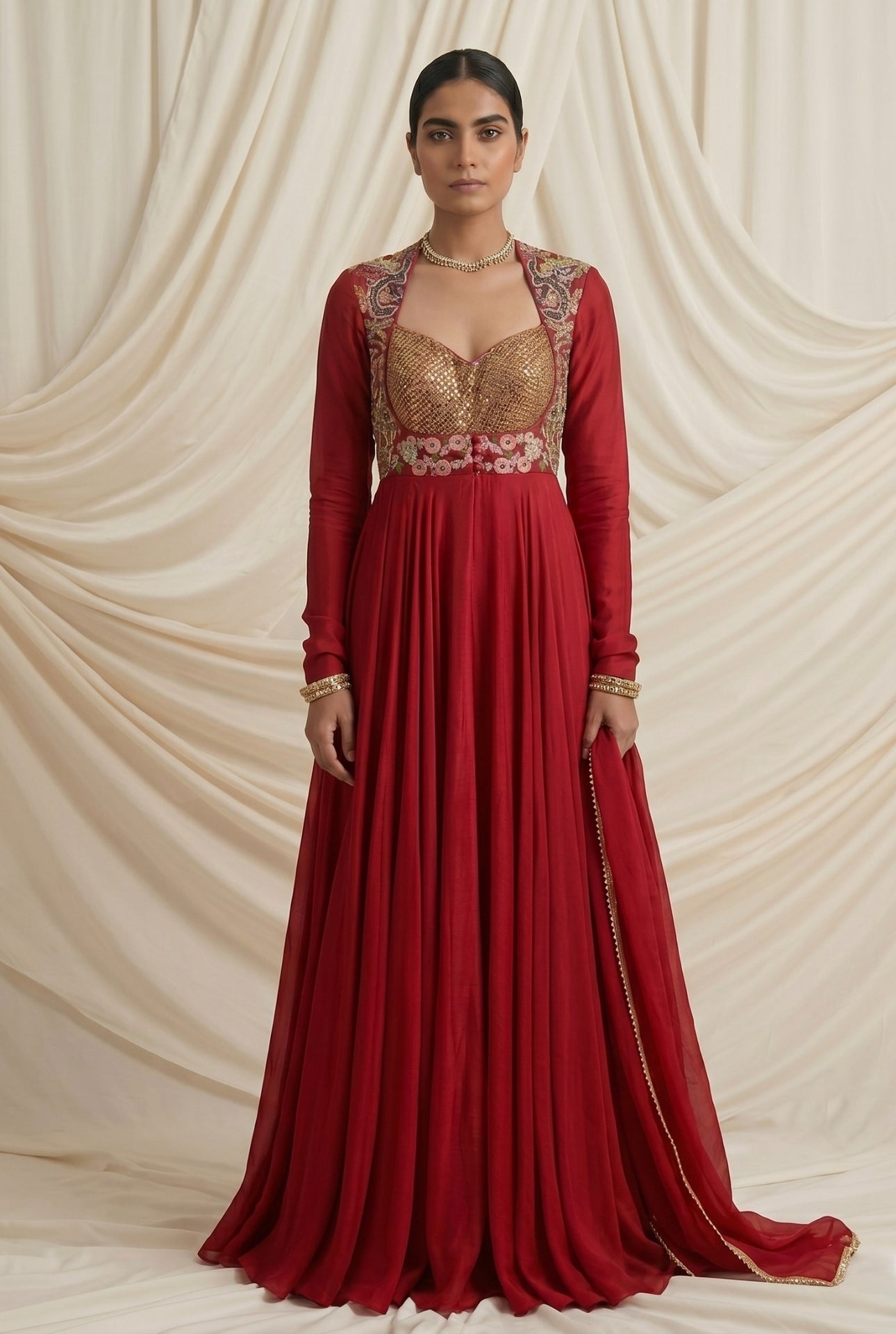 Ruby Royale Hand-Embroidered Chinon Suit Set