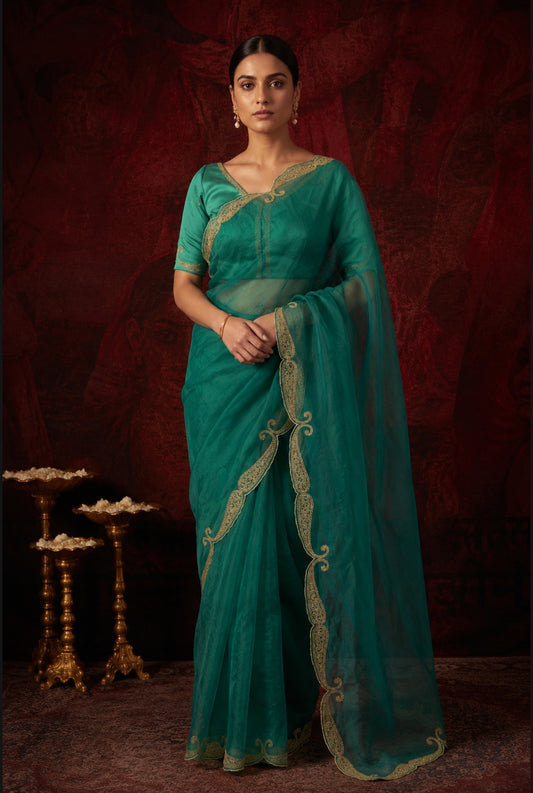 Emerald Grace Organza Saree