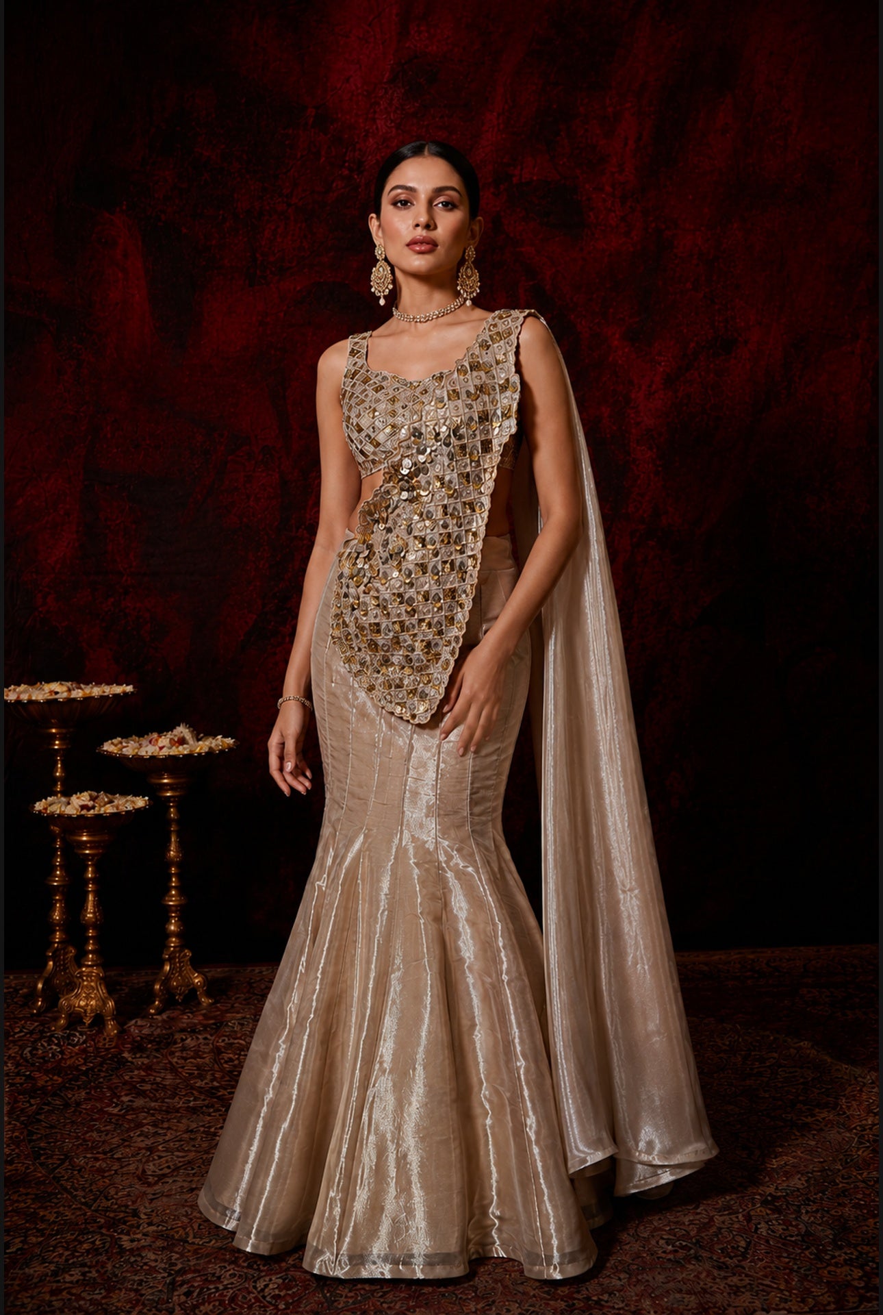 Champagne Drape Fusion Saree