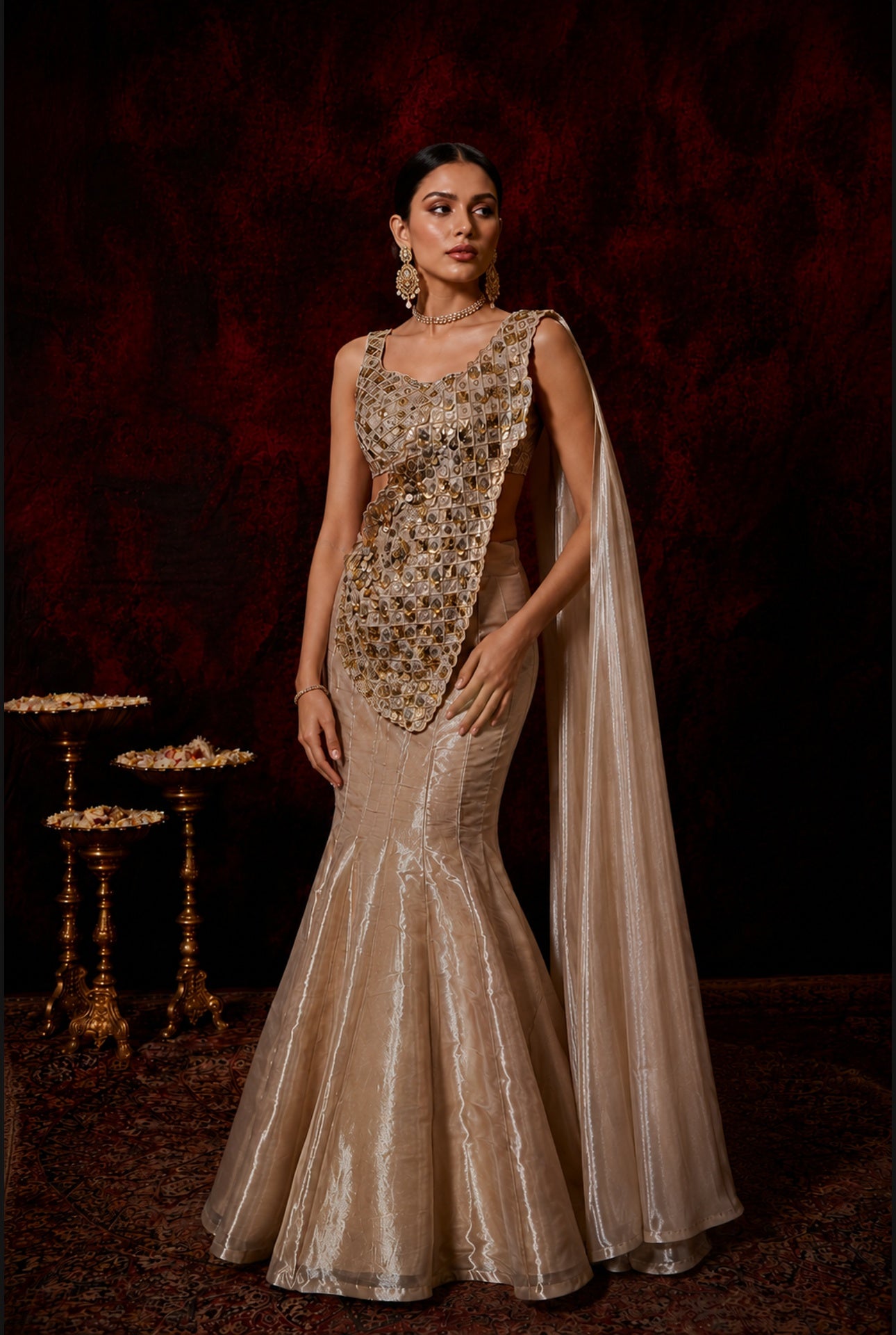 Champagne Drape Fusion Saree