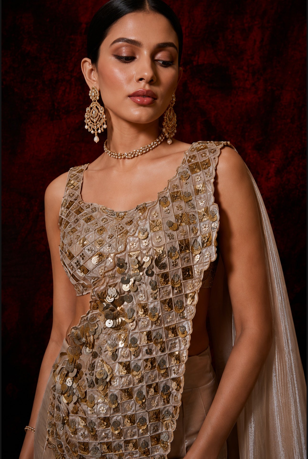 Champagne Drape Fusion Saree