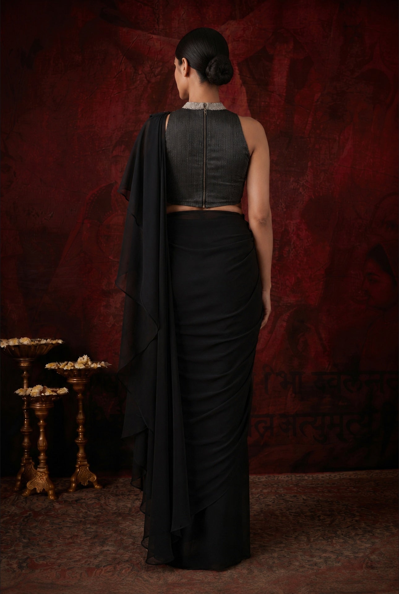 Midnight Floral Pre-Draped Saree